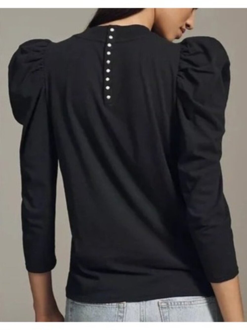 Anthropologie Nation LTD Black Cotton Zeta 3/4 Puff-Sleeve High Neck Top X-Small